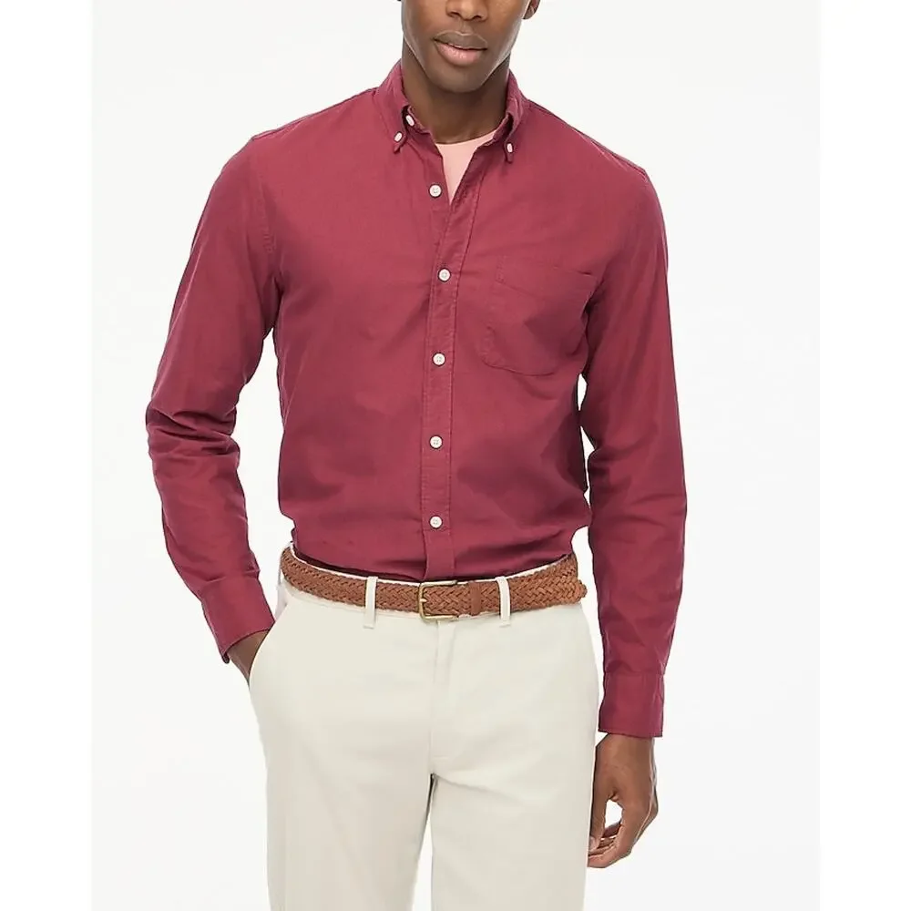 J Crew mens stretch Oxford cloth garment dye shirt faded burgundy size‎ medium